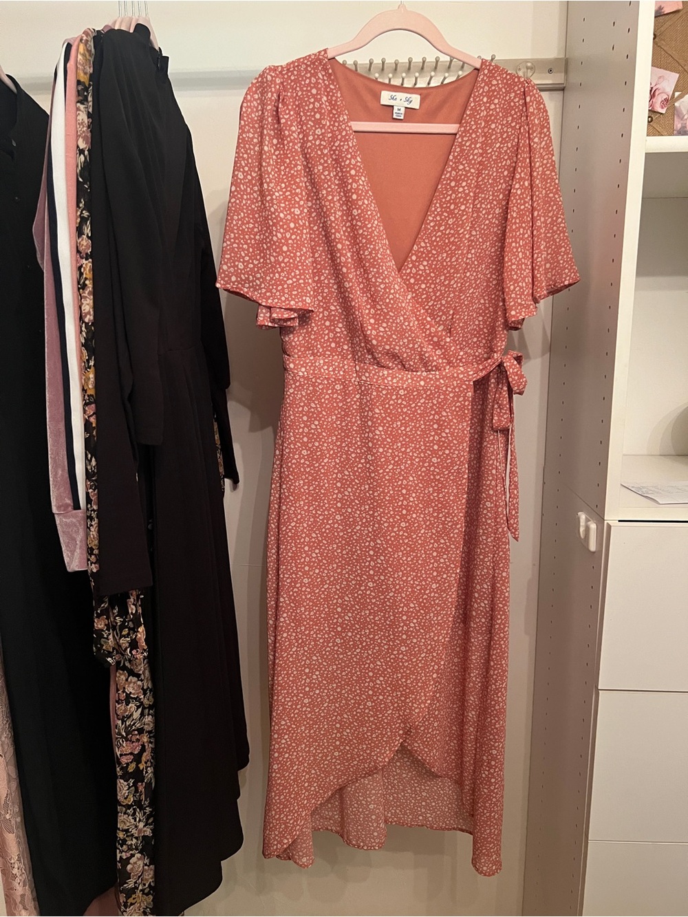 She + Sky Dusty Rose Floral High-Low Wrap Dress